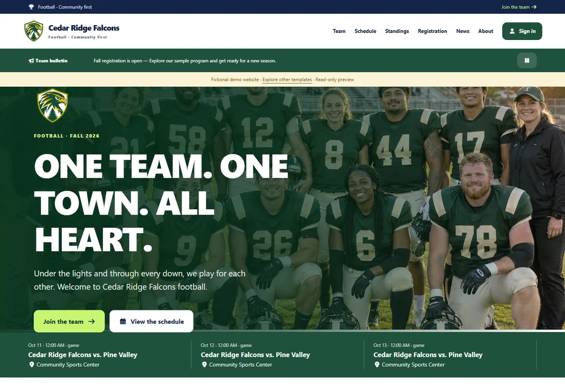 Cedar Ridge football demo website
